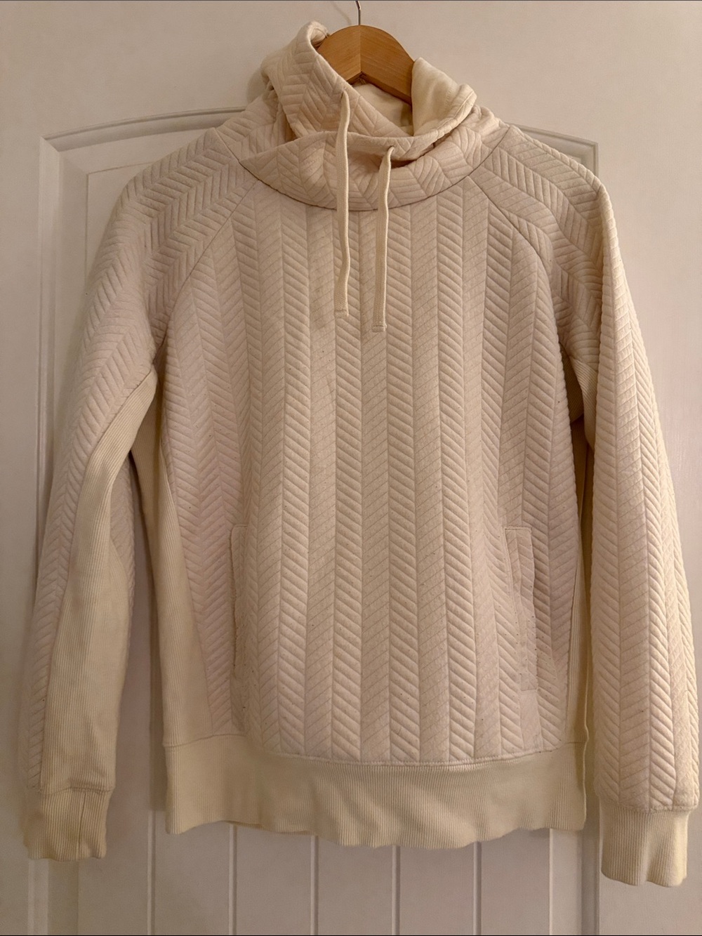 Prana Cream Quilted Cowl Neck Sweater